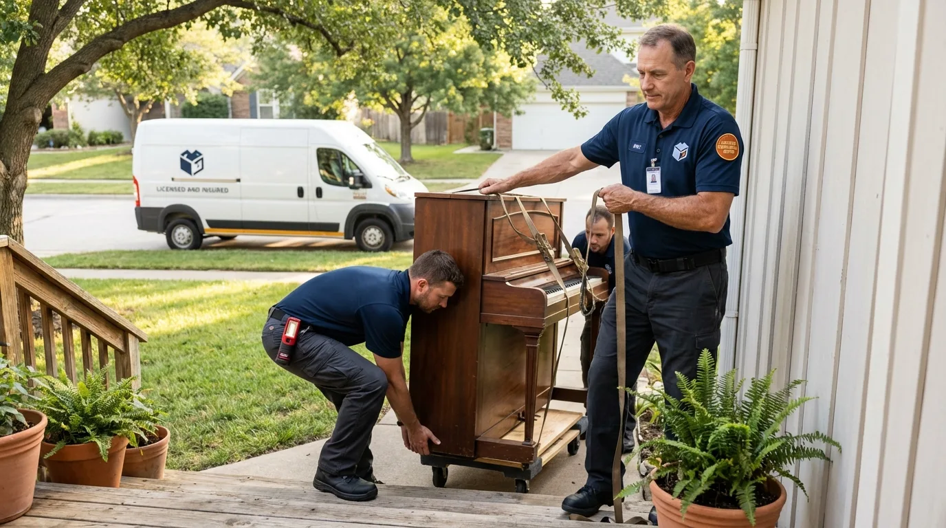 Licensed piano movers securing grand piano in Loudon, TN