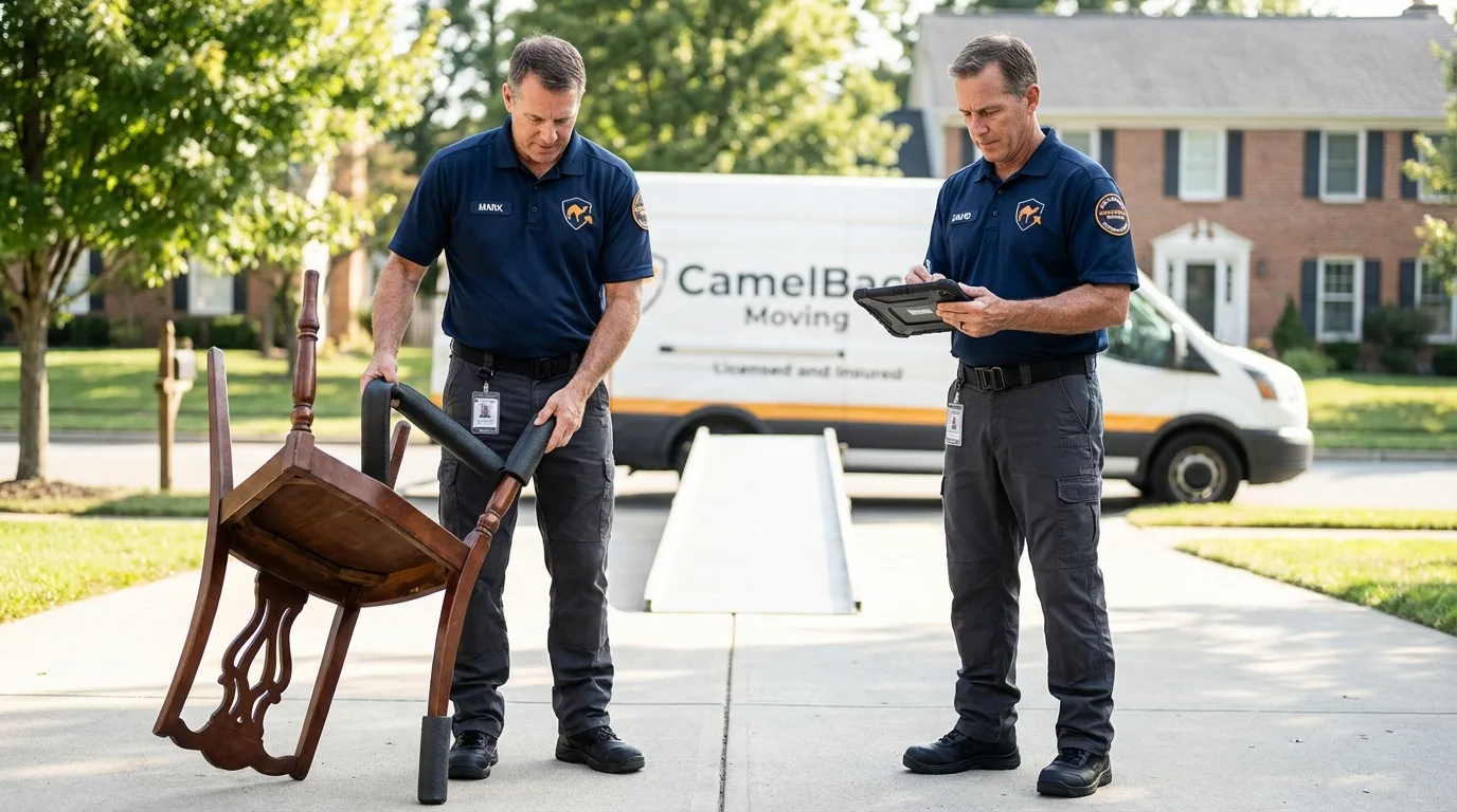 Movers inspecting furniture for damage prevention before loading in Loudon, TN